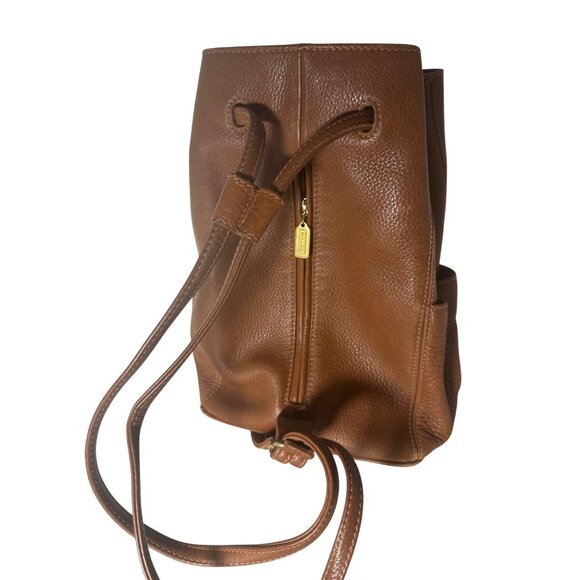 Vintage Coach Brown Pebbled Leather Drawstring Backpack With Gold-Tone Hardware - Picture 2 of 6